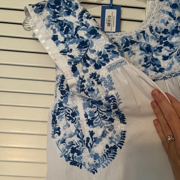Mi Golondrina Blue & White Cielo Mexicano Flores Blouse - Size Small - Picture 8 of 12